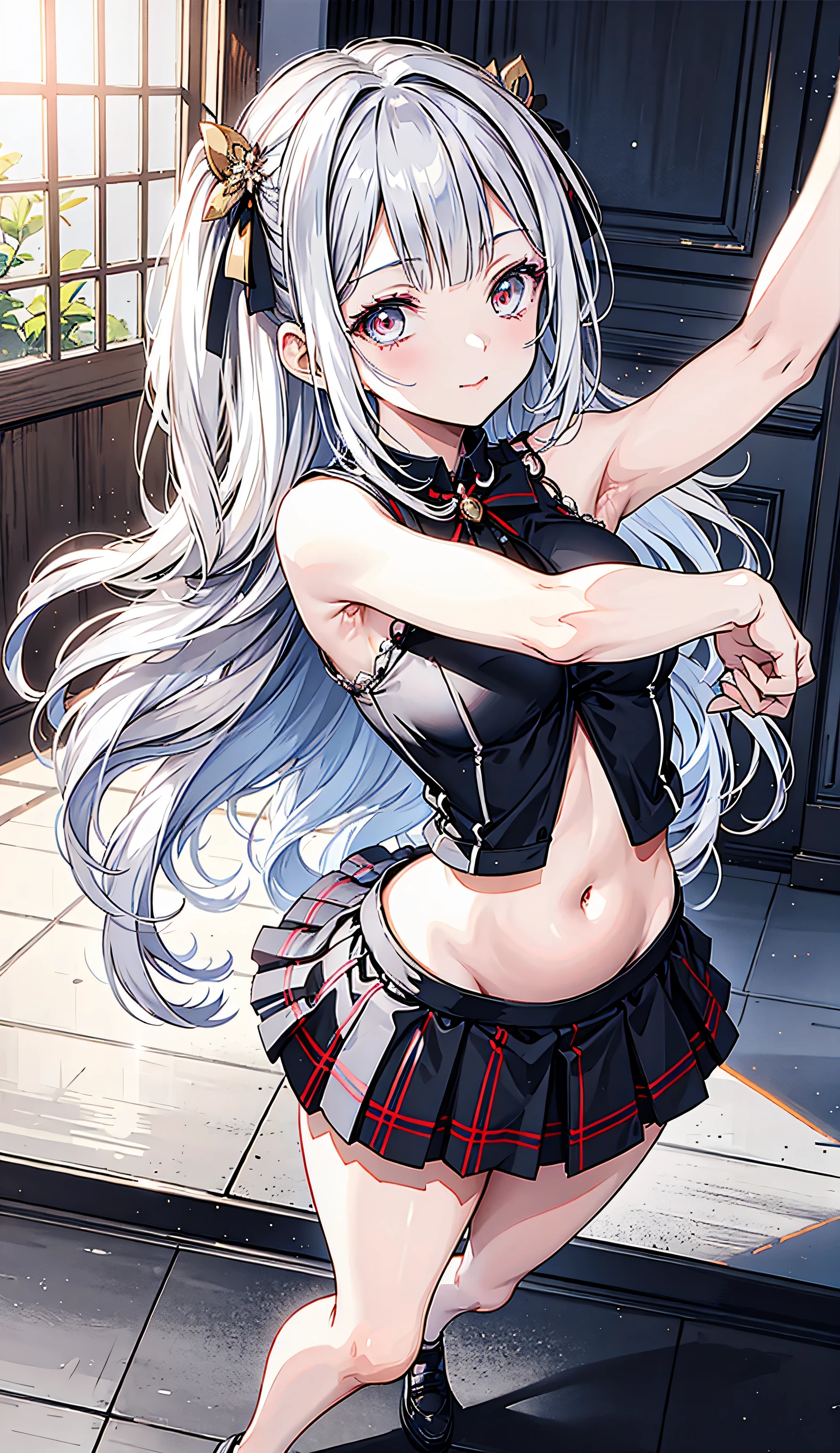 God Eater Arisa Platinum Blonde long hair Belly button exposed red and black checked hat Beauty