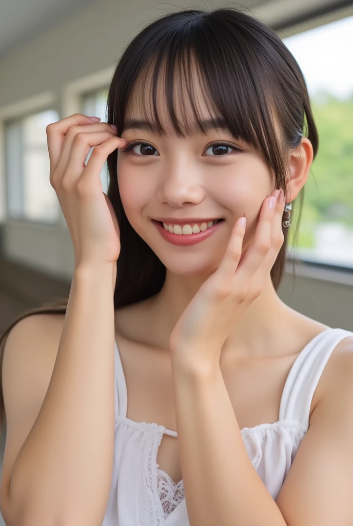 cyborg, Android、((((Highest)So cute)))、(Chest opening)、((((Small Tits))))、(Tabletop:1.3), (8k), (Highest品質:1.4), (Hmph:1.2), (Realistic:1.3), (RAW Photos), (One Girl), slender、((((Short Bomb))))、(whole body)、(((small, Flat Chest:1.4)))、(Ultra-high resolution), (Detailed face), Flawless, beautiful and cute face, (Thin Hair), Beautiful Hair, bangs, (Symmetrical eyes:1.2), (fine grain), (Detailed skin), Realistic Skin, Glowing Skin, Ultra-high resolution, (Slim figure), (supermodel figures), A kind smile:1.2, (A very beautiful and cute girl with a gentle expression, Typical of Japan.),18-year-old, (appear)