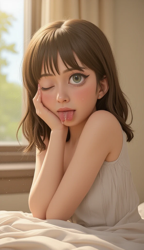 Close ~ eyes、Open your mouth、Model clothing、Perfect Makeup、Elementary school girl、Short Bob、Photographing the chest、Sex Appeal