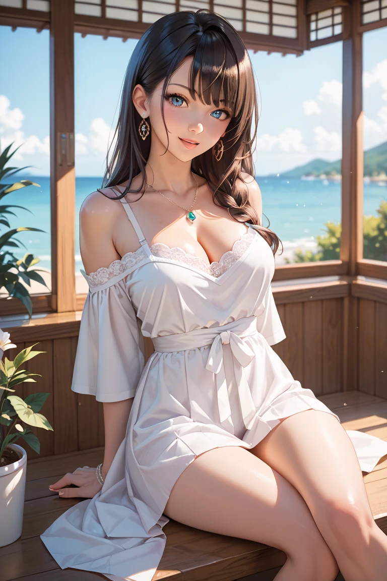 SAUNA,sitting,spread legs,(fellatio gesture),(floating in water),(soaked),(clothed:1.5),baggy t-shirt,(see through),lace swimsuit,(Thin type:1.5),(large breasts),(random hairstyle:1.2),(Highest image quality, (8K), Ultra-realistic, Best Quality, High quality, High Definition, high quality texture, high detailing, Beautiful detailed, fine detailed, extremely details CG, Detailed texture, realistic representation of face, masterpiece, presence)
