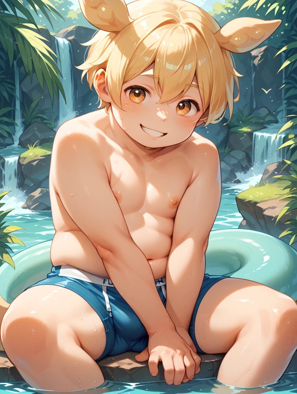 (score_9,score_8_up,score_7_up,score_6_up,score_5_up,score_4_up), 8k, best quality, best lighting, 1 shota is 10 yo, ((muscled)), (twink), cute eyes, short and round eyebrows, completely naked, ((veiny arms)), ,((extremely super huge and thick and long and long and long veiny penis: 1.4)), ((extremely super big and heavy and huge testicles:1.4)), wide shot, (((foreskin: 1.4))), uncut, ((completely phimosis))