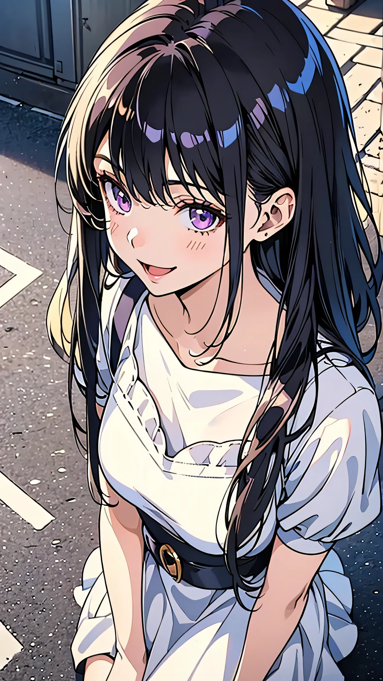 masterpiece, best quality, illustration, highly detailed, chitanda_eru, beautiful detailed eyes, city street, cleavage・nipples are visible、Completely naked、Small breasts