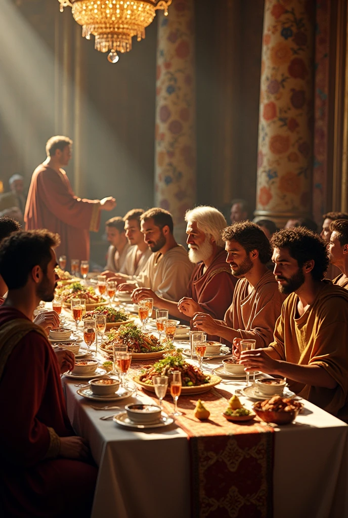 Men and women in Noah's time drinking wine, getting drunk.