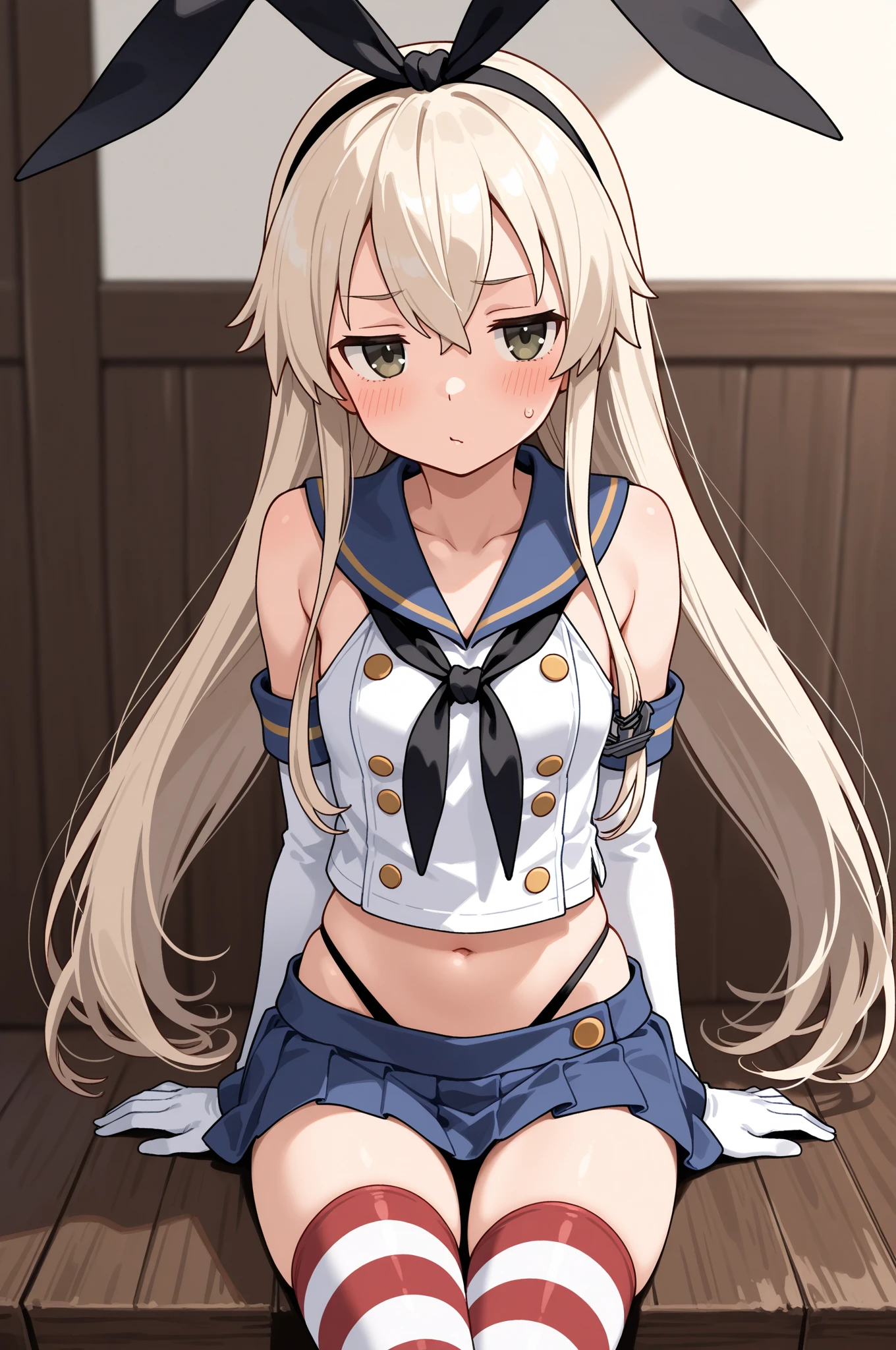 (masterpiece, best quality:1.2),illustration,8k,hd,1girl,solo,(good anatomy),(portrait:1.2),(from the front), ((flat-chested:1.4), (tiny nipples), elf,pointy ears,very long hair,blond hair, (((white long loose socks))), (torn tattered summer sailor uniform, serafuku), (((red ribbon tie))), (((naby pleated micro skirt))), (light skyblue string panties), blush, (female orgasm), (transparent collared shirt):1.3, parted bangs,blue eyes,  upskirt:1.3, ((sitting, squatting, spreading legs)), peeing, (spreading pussy by fingers), (peeing:1.5), (ahegao, female orgasm, sweating, steam:1.4), (cum string between tiny nipples), bukkake, cum on upper body, cum on legs, loose socks, (spreading pussy by fingers), pee, peeing, (peeing over skyblue panties)