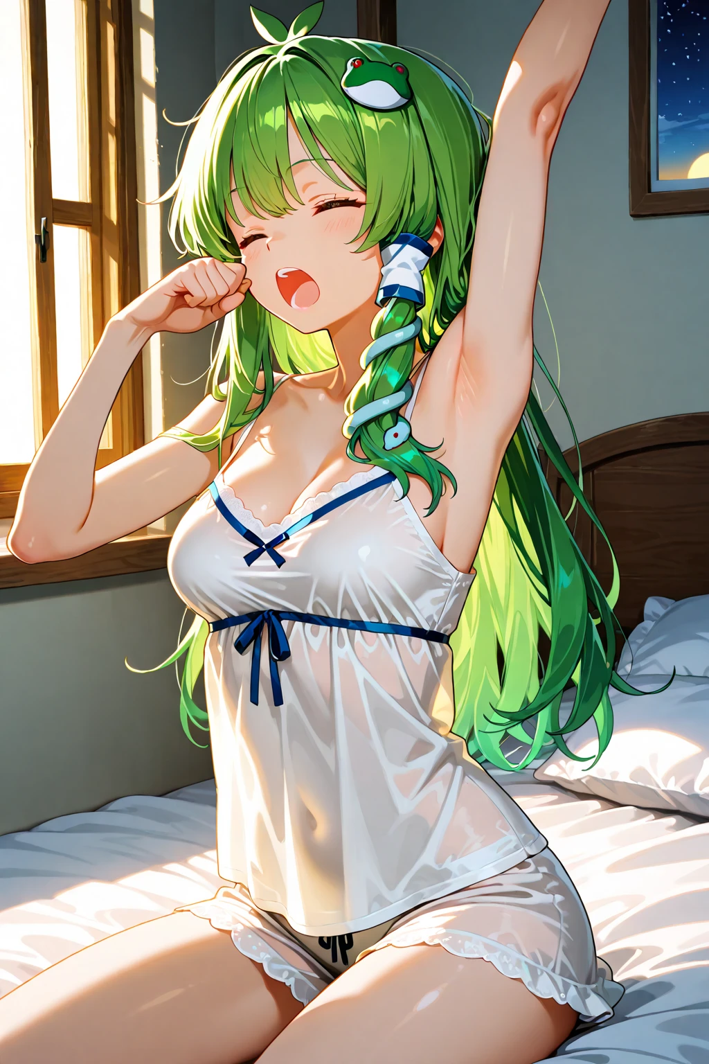 masterpiece、highest quality、One girl、solo、Large Breasts、Green Eyeushroom cut、Redhead、Ahoge、（Shallow pool：1.3）、（Wet：1.1）、Water Drop、Missionary、One boy、penis、Lying down、vagina、POV、Spread your legs、sexual behavior、NSFW、（Orgasmic face：1.3）、Sweat ※LoRA「Missionary| POV」We are using。
Spells/Negative Prompts：
EasyNegativeV2、Negative Hand - Neg、Bad finger、no fingers、Too many arms、Too many legs、Low quality、Worst quality、low quality、Normal quality、Bad Anatomy、text