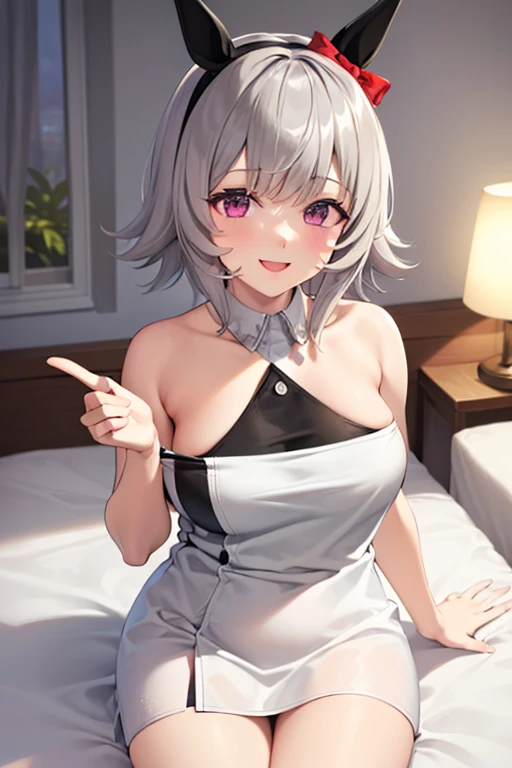 (masterpiece, best quality:1.2), cowboy shot, solo, 1girl, white hair, short wavy hair, purple eyes, average breasts, slender body, light smile, looking at viewer, naked, cleavage, sweat, choker, night light, night time, lying on the bed, bedroom, (after sex:1.4), (creampie:1.2), (nsfw:1.5), smoking cigarette, cigsmoker,