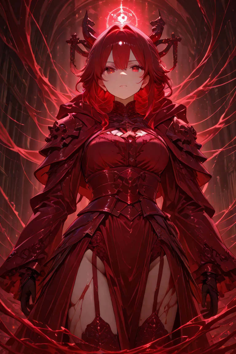 Sexy older sister Black and red hair(7:3) villain vampire red aura