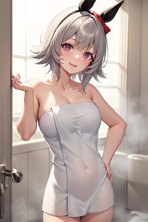1girl、(((best quality)), ((masterpiece)), (details), masterpiece, best quality, high quality, ulutra detailed, perfect face, ((1girl, Blue eyes, cat ears: 1.3 silver bob hair: 2.5,))、Shiny Hair、Glowing Skin、Happy face、Lustful look、I can see your toned stomach、I take a shower、soaked、shower room、