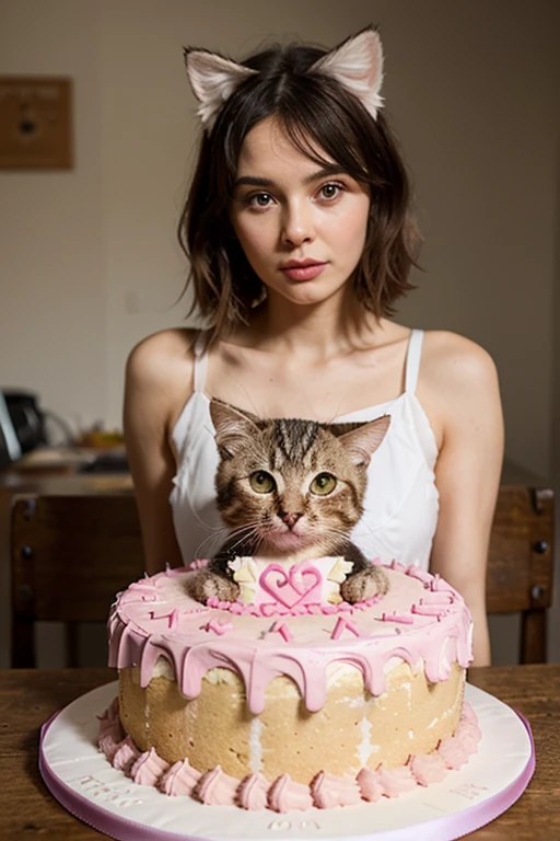 Una paloma gris en una mesa comiendo junto a un gato a la par