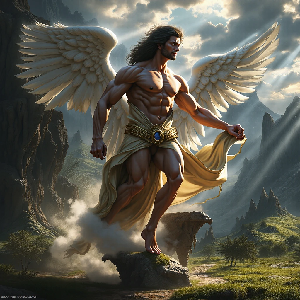 full body, (((renaissance style))) fresco, Highest accuracy,Muscular man with large white wings,Stand on the side,Shirtless,There are white streamers on the body,Lower body erection,Lower body details,Thick pubic hair,Handsome face,Short white hair,There is a faint aura on the top of the head,The background is a mythical city,The background is rich in detail,Angel wind,m (((white briefs))), renaissance style, chiaroscuro mood, incredible detail, highly detailed, ultra-detailed, (((landscape background))), centered, perfect composition, Landscape background, Style of Sandro Botticelli and Greg rutkowski