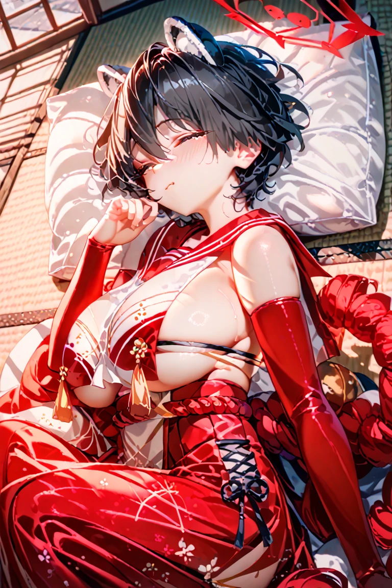 one woman,Detailed contours,Super best image quality,China dress,underboob,From the side down,Beautiful big,Nipples are sagging,Belly exposure,exposing chest,from the side of your feet,Red hair,standing position,Clothes that just rest on your chest,Low - Angle,anime characters,Breasts fully visible,cute face,side boob,Breast exposure,Above the upper body,,Don&#39;t show your nipples,on the bed,
