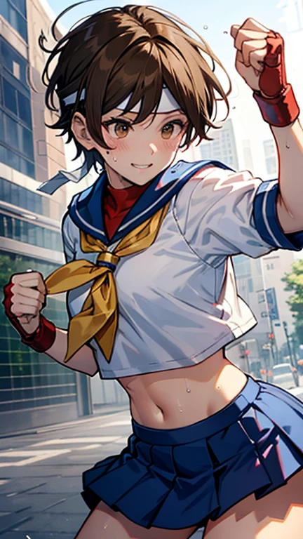 kasugano Sakura, showing armpits and pussy half naked, smiling(((half naked))) big breast. 