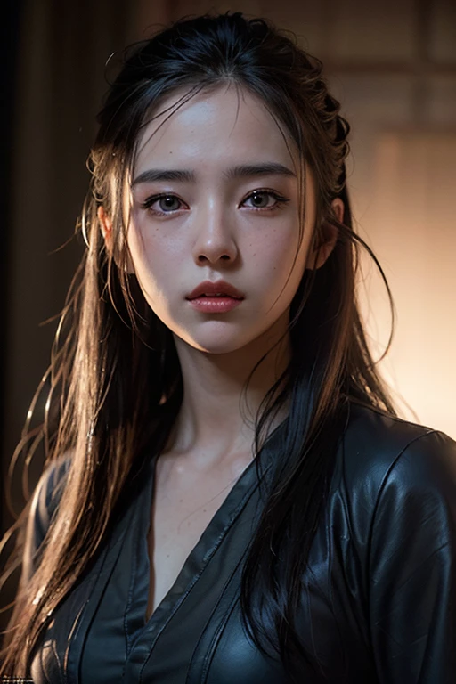 Hyperrealist portrait of female, fantasy art, photo realistic, dynamic lighting, artstation, poster, volumetric lighting, very detailed faces, 4 k, award winning, 1girl, in the dark, deep shadow, low key,(official clothing:1.4) ,long hair