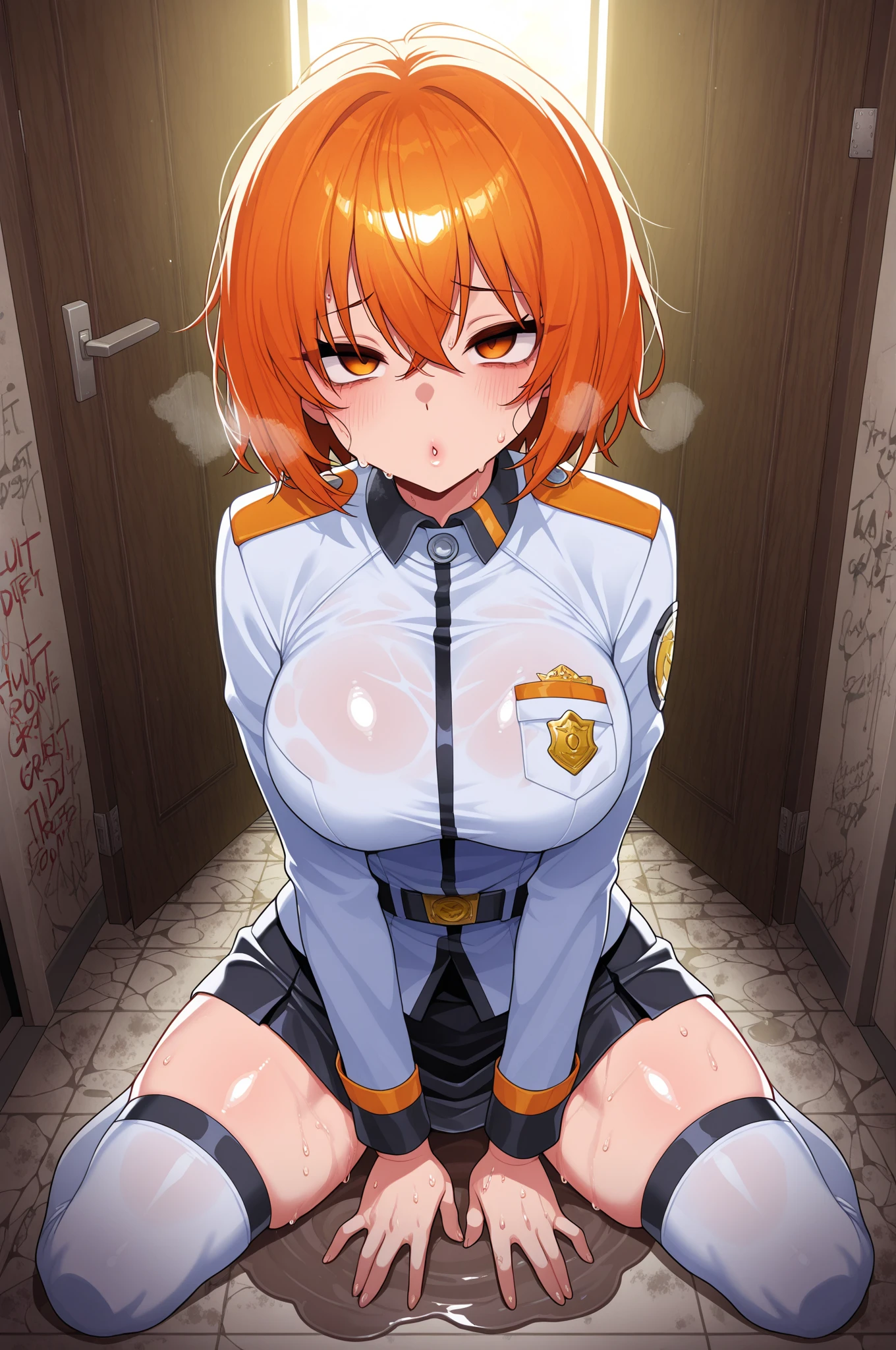 (masterpiece,best quality, detailed), 1girl, solo, sitting, indoors, standing, cowboy shot, dutch angle, looking away, blush, aroused,
<lora:more_details:0.2>, large breasts, <lora:uncensored_cpt_v03:0.8> uncensored, spread legs, sweaty body, cleft of venus, nude <lora:IgawaSakuraV1_1:1> igawa sakura, taimanin suit, elbow gloves, fishnets, showgirl skirt, black thighhighs, boots, high heels
