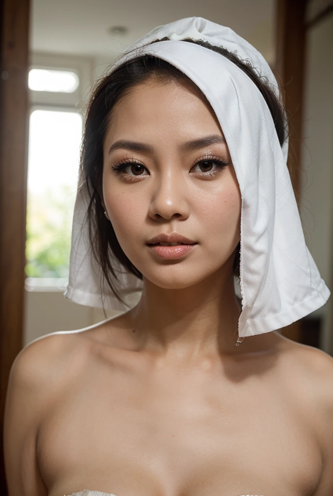 ((best quality)), ((masterpiece)), (detailed), perfect face, hijab, malay woman, full nude, , blowjob, cum