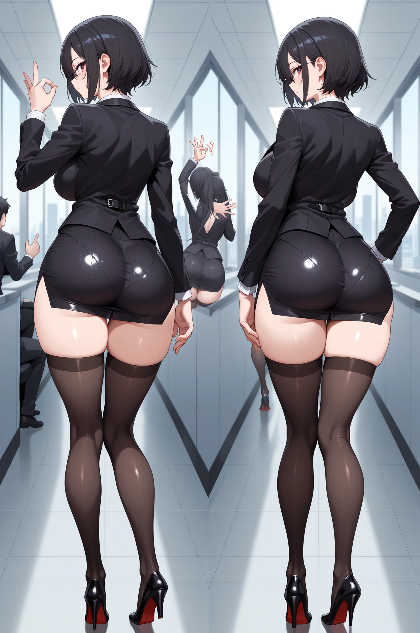 (Best quality,4K,8K,A high resolution,Masterpiece:1.2),Ultra-detailed,(Realistic,Photorealistic,photo-realistic:1.37),hdr,hyper HD,Studio lighting,Ultra-fine painting,Sharp focus,Physically-based rendering,Extreme detail description,professional,Bokeh,sportrait,landscape,Horror,anime big breast,Sci-fi,Photography,Concept artist,Five fingers,huge tit,Buttock augmentation,Bursting chest,A woman stands in front of a crowd of men in suits,Can't help but come into heat,Dirt and long legs,Fitness model,Pink ponytail,Height 175cm,Fair skin,A shy and nervous expression, perspire, Blushing,in black tight bodysuit,Soaked all over,Look back from behind,Stand inside a dimly lit crowded train,The men looked at her,Full body low viewing angle,Cospaly Promotion,All roles,Shot with Canon 5D MK4,Cospali photo.