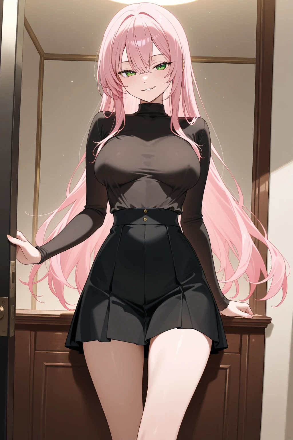 ((masterpiece)), (best quality), (detailed), 1girl, looking at viewer, (lipsticks:0.75), leaning-forward, Pink Long Hair, dual horsetail, Colored thighs, Winters, vivd colour,Wearing a cutout dress