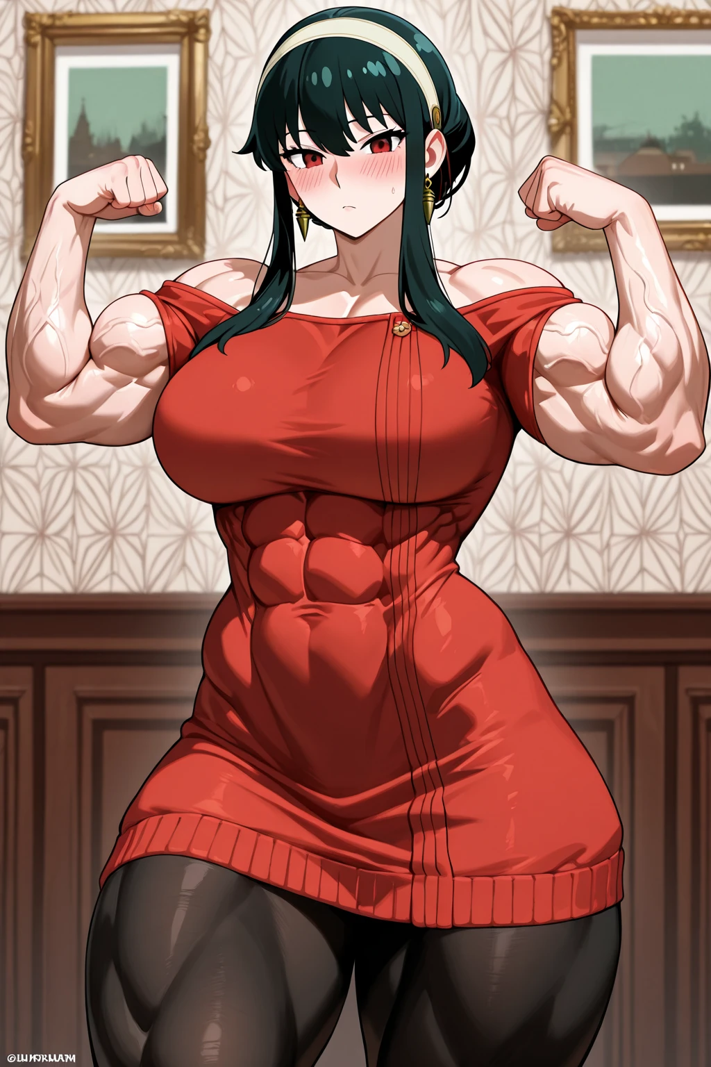 Hermosa dama alta con cabello rojo, ojos amarillos; smile. Vestido de noche, vestido de gala. Mujer Musculosa