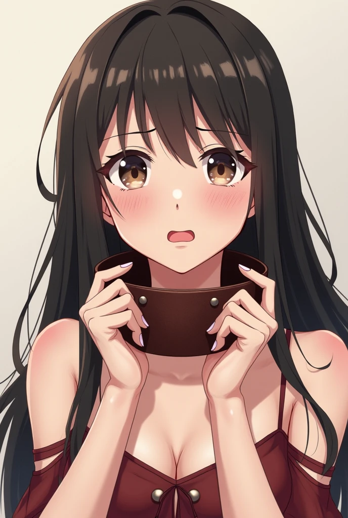 photo, masterpiece, best quality, wallpaper, (1girl),nsfw,((orange prison uniform)),((cute face)),((ahegao face)),(in the prison),(MILF),(black hair),(white eyes),(heat dark light),(evening),((prison cell)),black prison bracelet