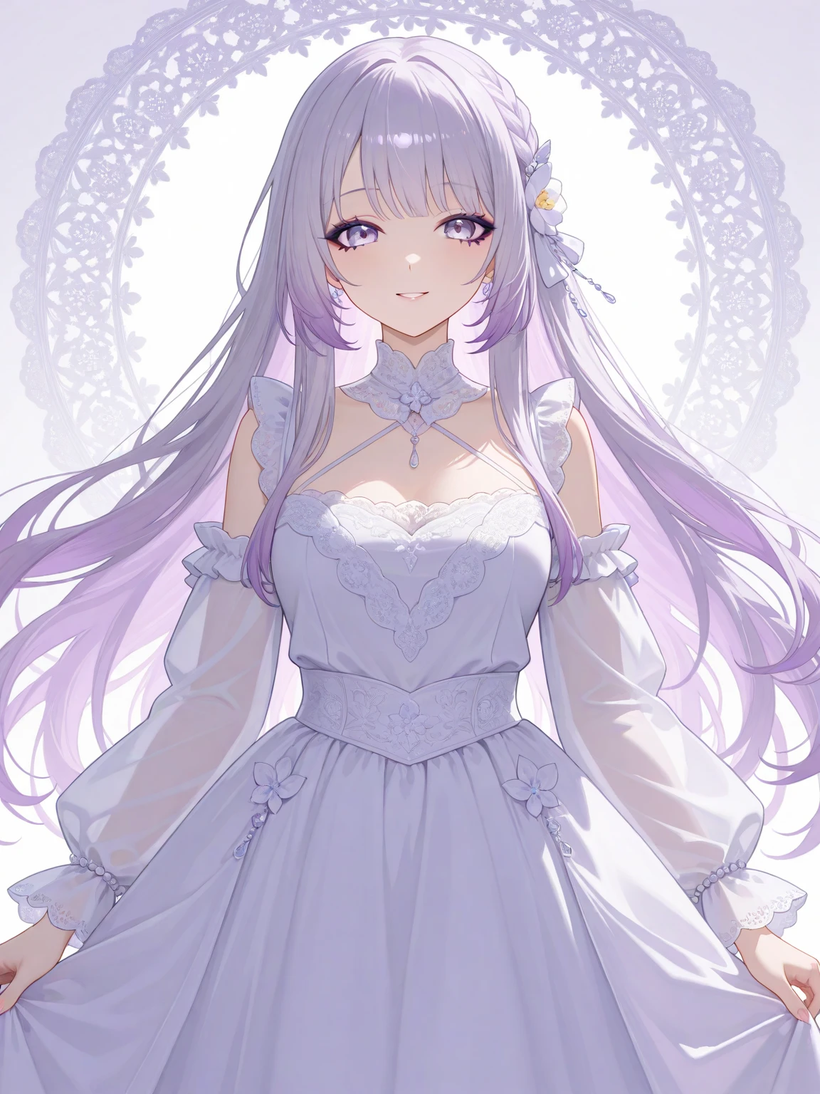 (transparent_wedding dress:1.2),<lora:aimiliya-10:0.8>,aimiliya,cleavage, medium breasts,light smile,best quality