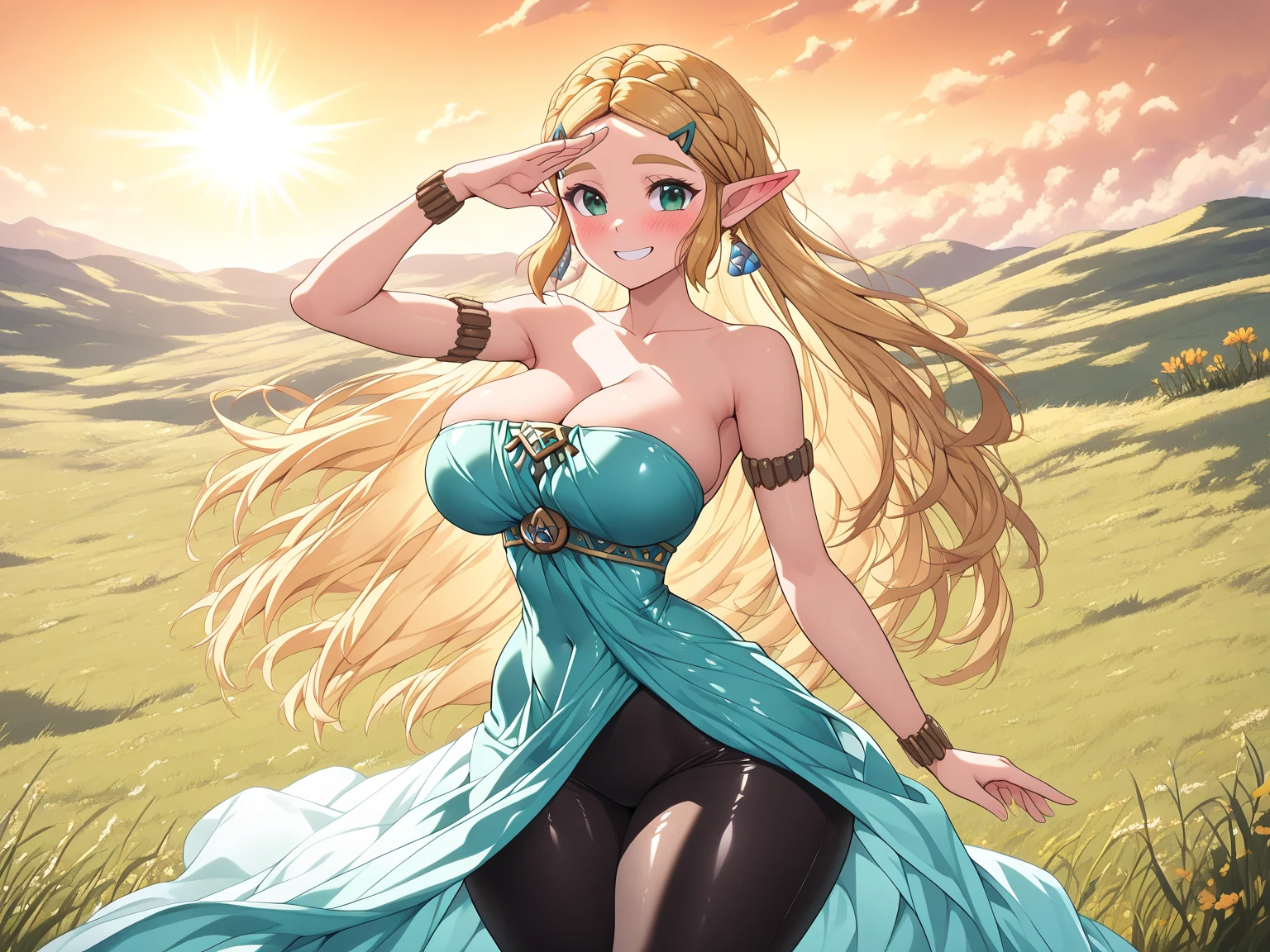 (anime style:1.3), woman, masterpiece, (Princess Zelda:1.2), wearing casual clothes, angry, (large breast:1.1), adorable, at home, in the garden, sitting on a chair, table, wooden fence, (sfw), crossed leg