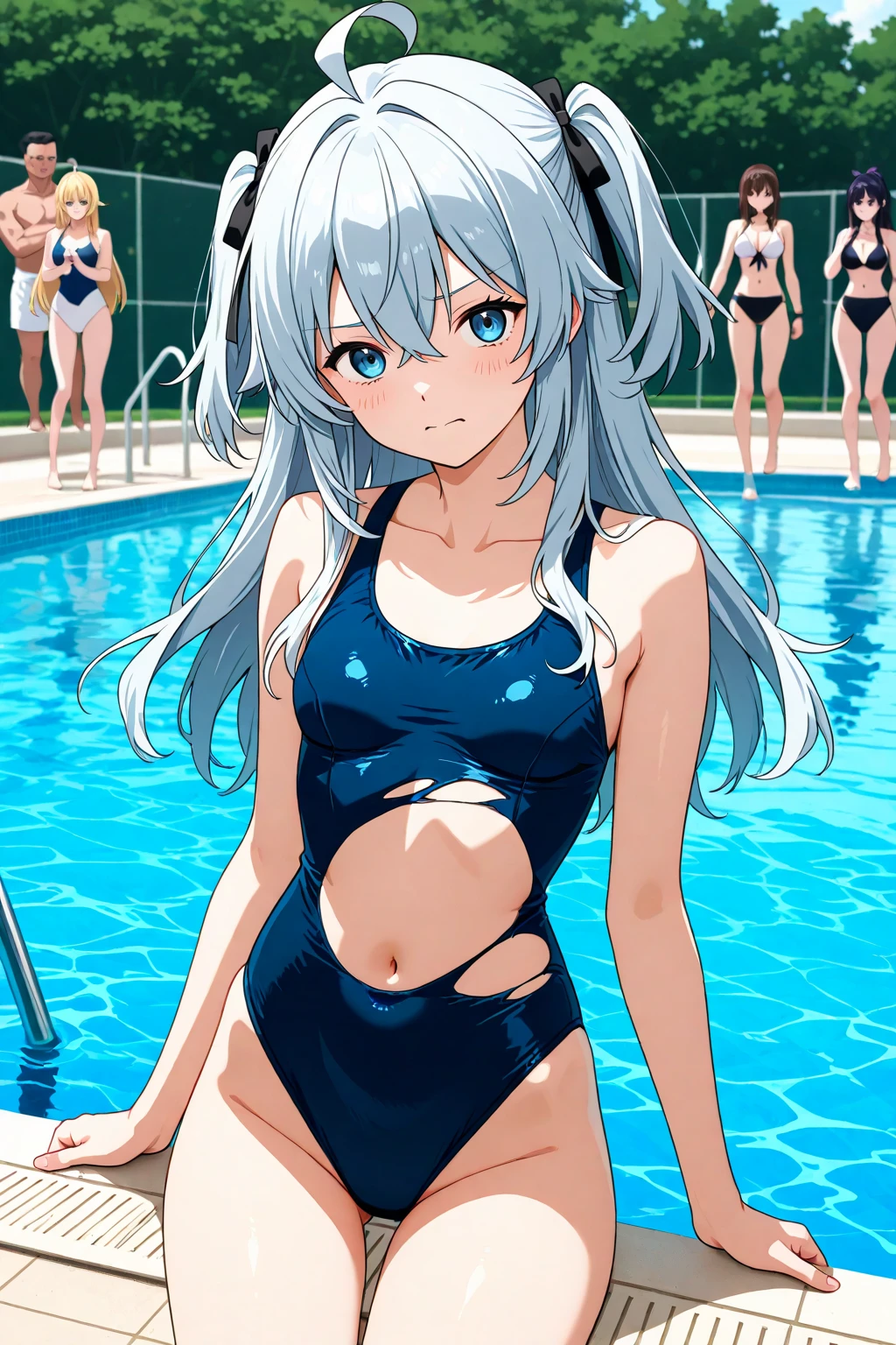 プールでスクールSwimwearを着たアニメの, Smooth anime CG art, Enchanting anime girl, Anime Moe Art Style, Swimwear, Highly detailed art gems, Kantai Collection Style, 4k anime wallpaper, Beautiful and detailed anime art, Beautiful anime artwork, Beautiful Anime Girls, Attractive anime, is wearing a Swimwear、School swimming pool、Large breasts