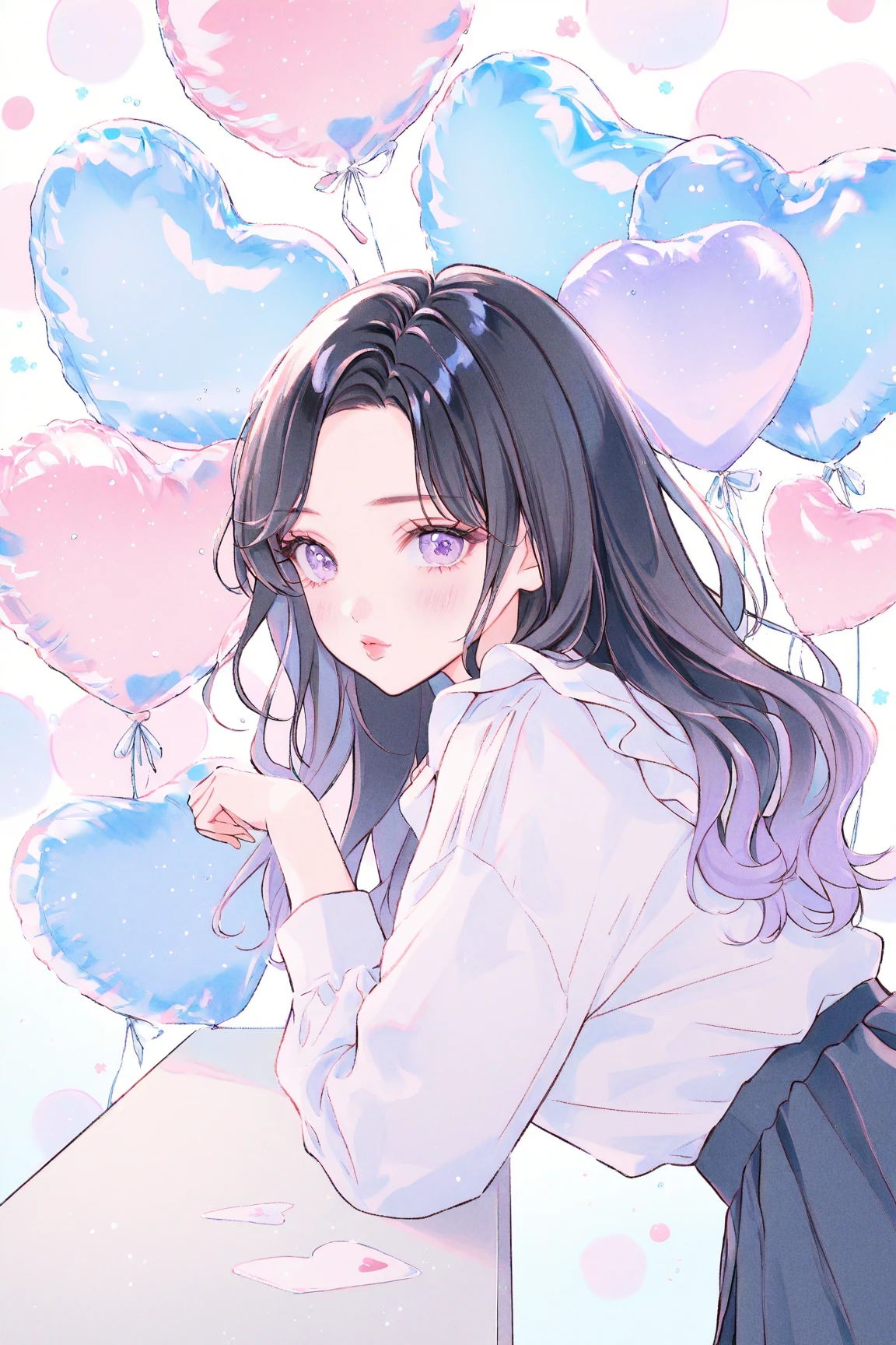 anime girl laying on bed with balloons and balloons in the background, anime moe artstyle, cute anime girl, anime visual of a cute girl, detailed digital anime art, splash art anime , extremely detailed artgerm, kawacy, cute art style, with glasses, cute anime girl portraits, (anime girl), pretty anime girl