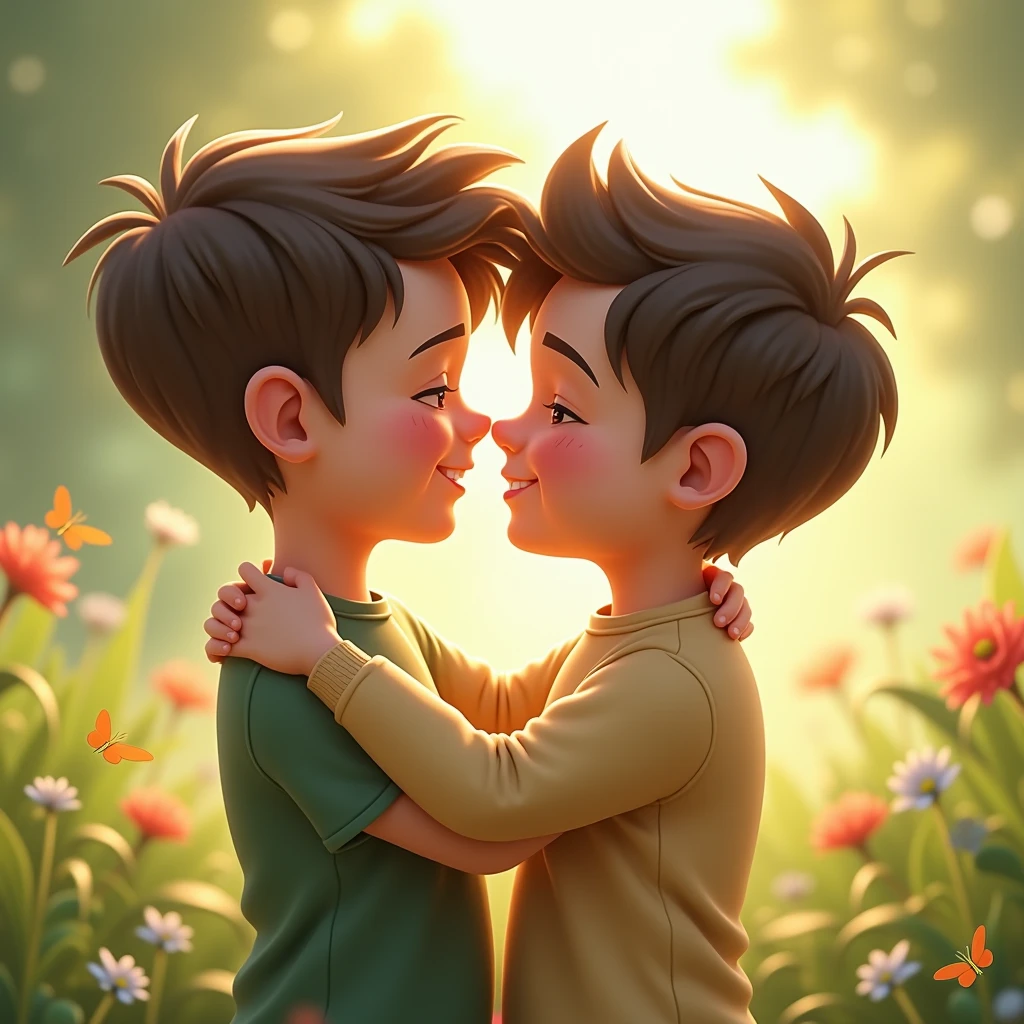 Two brothers kissing each other with tongues