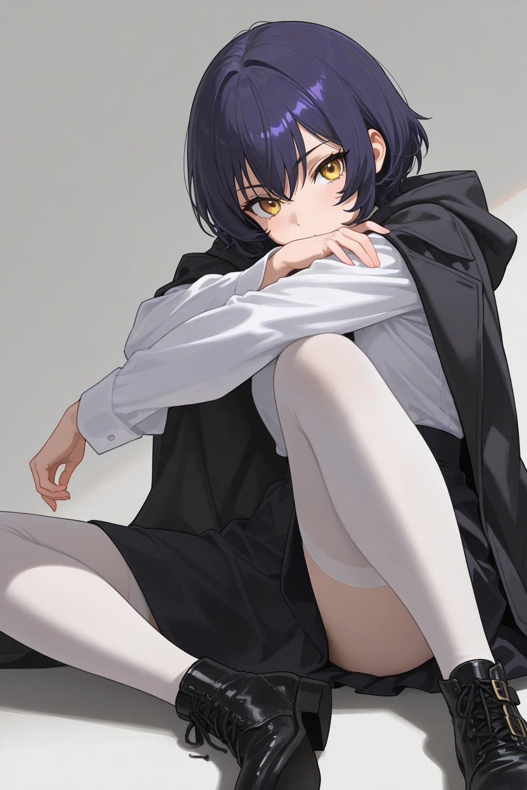 18-year-old girl,cute,Wear a white long-sleeved shirt and a black jacket and a black work tie,Wear black trousers,Wear black booties,Wear white gloves,wear cat ear,Wearing a collar,Black hair,Black eyes,Very thin waist,Very thin legs,Handsome,Disdainful and cold expression,shy,blush,scared,Sweating,tiredIs giving sexual assault,flowing semen,pornography,porn action
