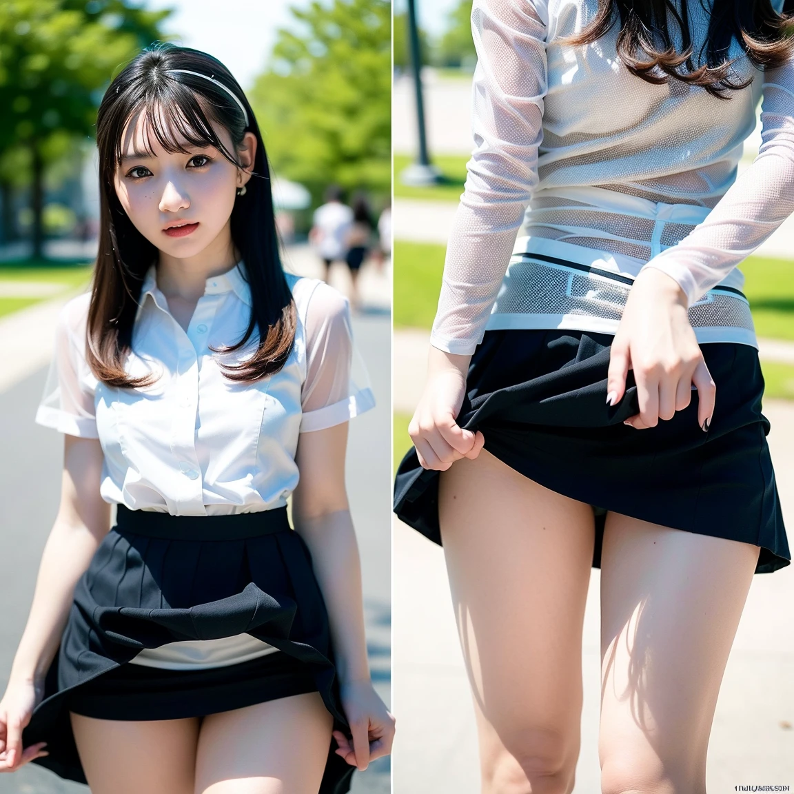 is standing、Standing Pose、((top-quality、8K resolution、Master masterpiece))、A MILF、BBW、(((Skirt lift)))、White sports panties、You can see the white sports panties written in detail、