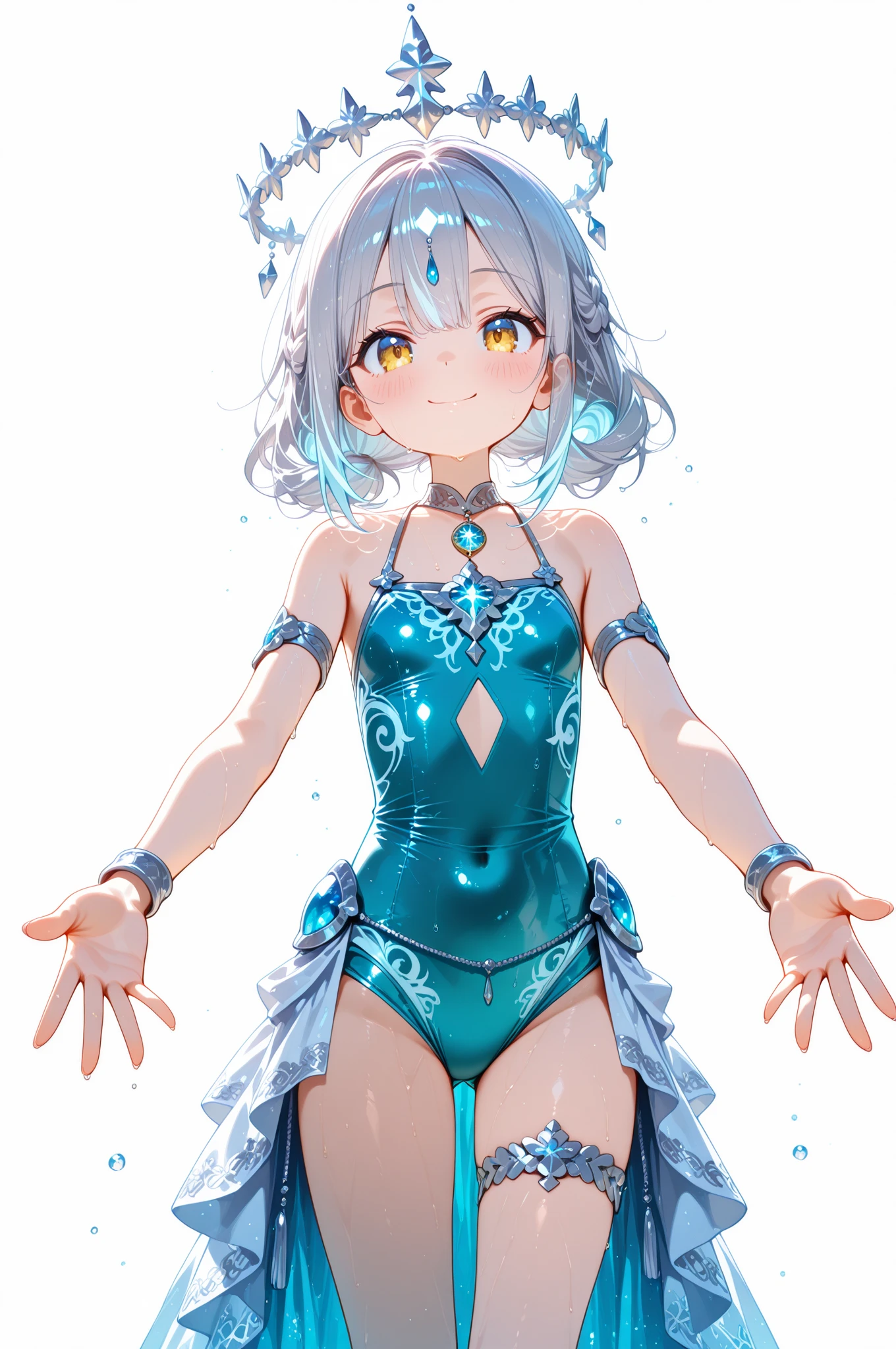 (highest quality,Very detailed,Realistic:1.37),Tabletop,Expressive eyes,Perfect Face,smile,Mouth closed,barefoot,Blue Hair,short hair,Bare back smooth skin,Madoka☆Magica's Miki Sayaka,Sexy pose