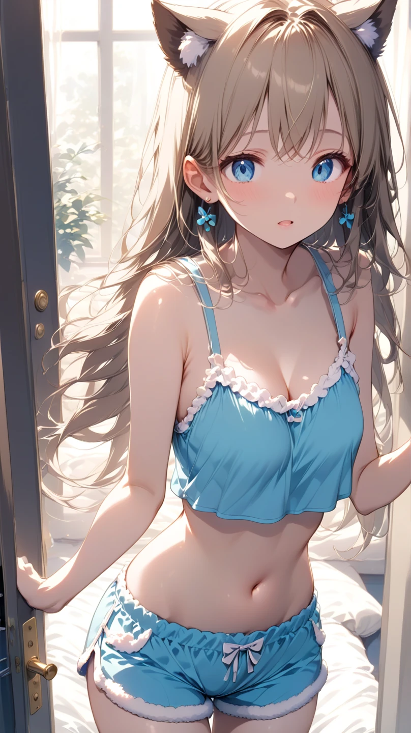 Skinny Girl,((Small Bust)),Tube top,mini skirt,Panty shot,(highest quality、4k、8k、High Resolution、masterpiece:1.2)、Super detailed、(Photorealistic:1.37)、Portrait、Sharp Focus、feminine、delicate、White skin、Subtle curves、Gentle expression、Soft lighting、Bright colors、Artistic atmosphere,