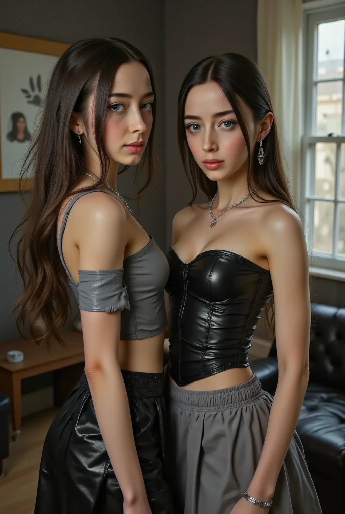 (Two Heads), blonde woman in black top and red plaid skirt posing by piano, ava max, wearing a cropped black tank top, wearing a black cropped tank top, perfect ombré haired girl, she is wearing a black tank top, inspired by Ion Andreescu, madison beer, irina nordsol kuzmina, red plaid skirt, profile image, wearing a sexy cropped top, profile pic, sexy face, cute freckles, small freckles, sexy face with makeup, detailed flawless face, conjoined