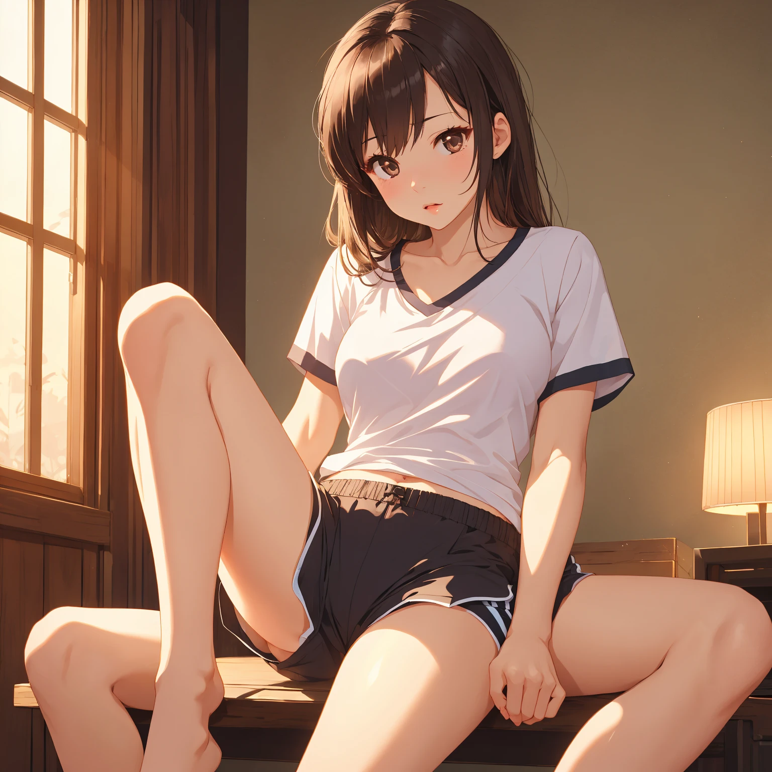 High resolution、(dark tan skin),perfect anatomia、8ｋ、Masterpiece、15yo student、full bodyesbian、Futomo、Kamimei、Checked pleated skirt、off shoulders、a smile、Panchira、Emphasis on the streaks of pants、kneehigh boots、Sexy white panties、inouetakina、smiling at you, 