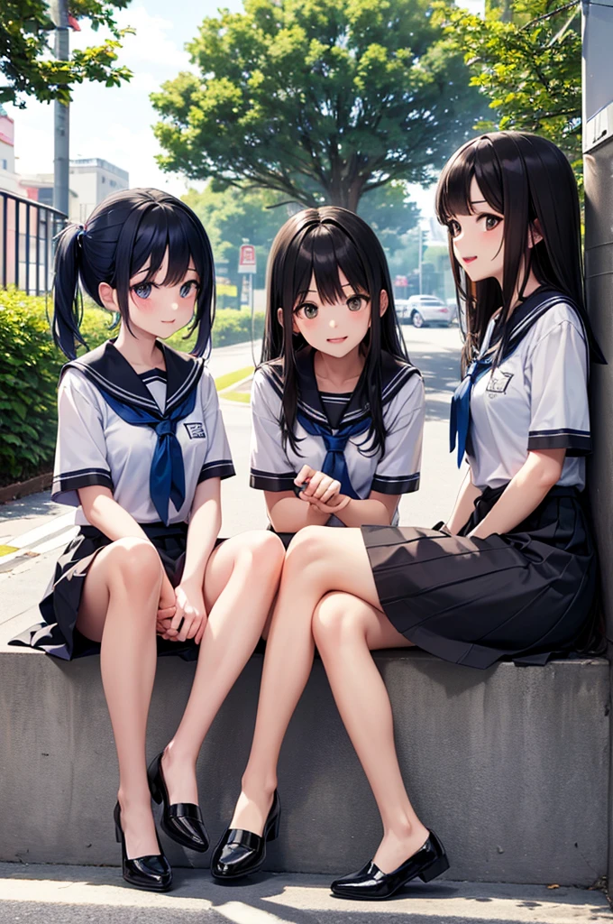 (Best quality, 8k, 32k, Masterpiece, UHD,:1.2),RAW, 2girls,ultra cute , natural lighting,transparent shining eyes, 20yo,medium breast ,fair complexion ,flushed face,dynamic Lighting, on stairs, ((school uniform)), crawling position on their hands and knees, closing legs, loafers, nsfw, halfway up the stairs, shiny, show off panties, White or blue panties