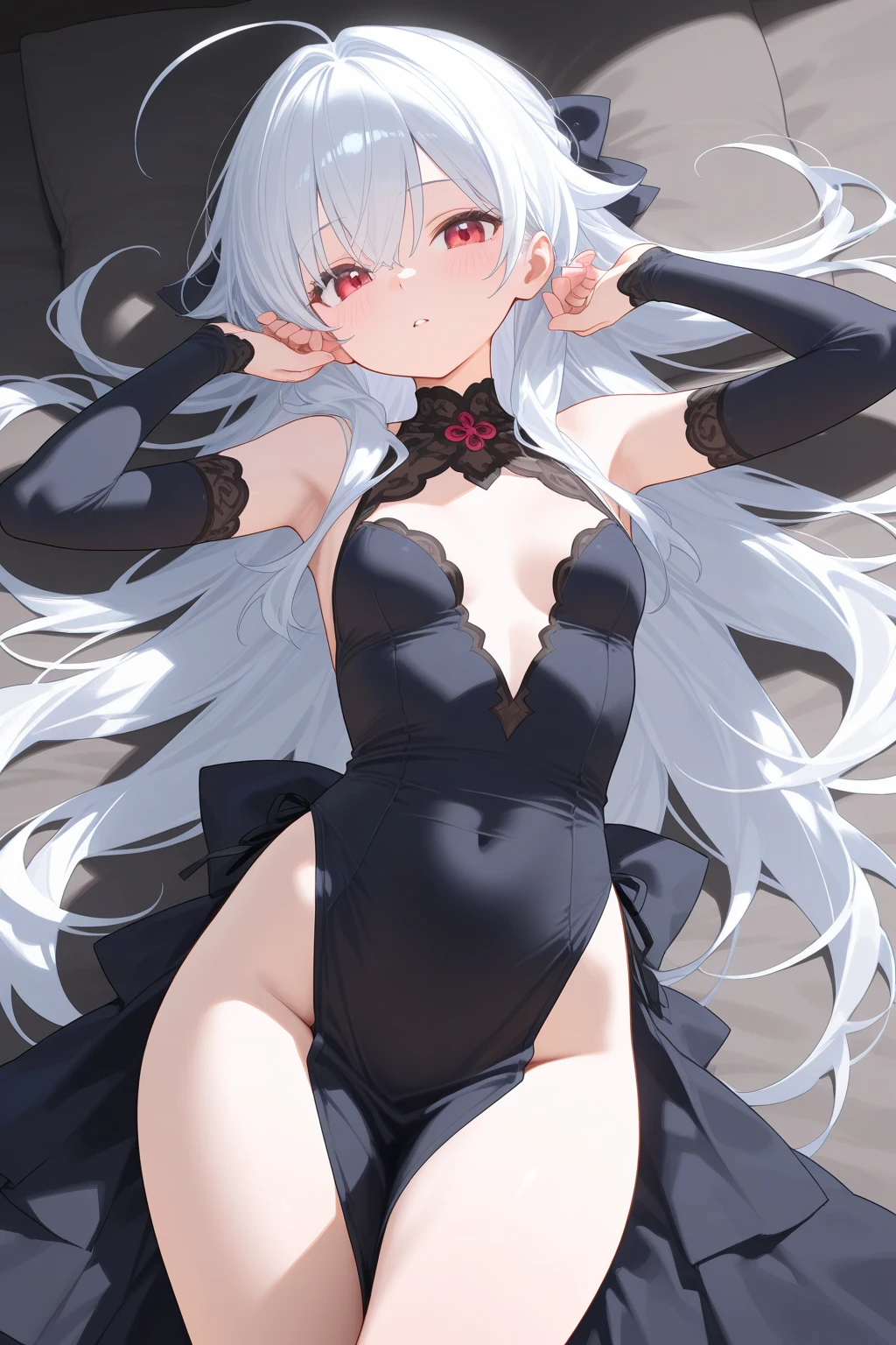 1girl, anime, cute girl, blank background, white background, fantasy, detailed fantasy dress with highlights, beautiful face, beautiful eyes, dark colors, black hair with multicolor streaks, red eye with different color pupil in eye, multicolor eye, medium breasts, slight cleavage, beautiful skin, cute, breast curtains, extremely delicate and beautiful, (beautiful detailed face:1.0), (detailed deep eyes), symmetrical breasts, deep eyes, shiny skin, portrait, slender waist, hips wider than shoulders, thighs, expressionless, young girl, luminous eyes, adorable，（Kpop idol）,（aegyo sal：1），（Platinum blonde hair：1），（（puffy eye）），Black panty，sexy posture，Superskirt, Ultra-high resolution，Black collar，slim figure, Abdominal y tattoo, womb tattoo，Tight-fitting leg ring，y tattoo on half-body，Bare skin, Armored hand，Hidden fingertips，Hand covered，Arm covered，Fist covered,{{beautiful detailed fingers}}, tufts of hair, moderate beautiful breast:1.0,(masterpiece:1.2), best quality, high-res, HDR, perfect face, intricate armor, delicate blue filigree, intricate filigree, red metalic parts, detailed part, dynamic pose, dynamic lights, cute face, neutral expression