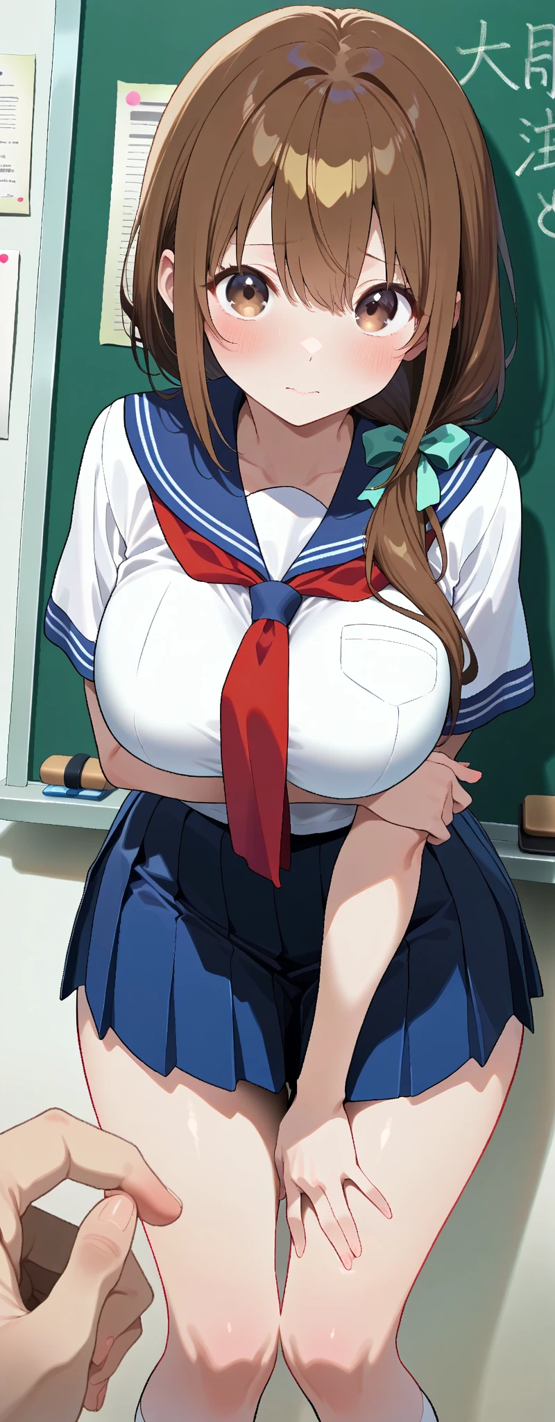 (1girl, 1old man:1.6), (hetero, intercourse with a man:1.8), Anime cel drawing style, masterpiece, Best Quality, High resolution, nsfw, cowboy shot:1.6, (gigantic breasts:1.6), shirt lift, panty shot, fear, Purple hair, Bangs, Side Ponytail, Hair Ornament, highleg panties thong, bra, classroom, White sailor suit, Short sleeves, red neckerchief,