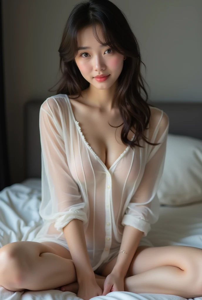 Innocent 14-year-old girl、(Wearing pajamas)、Sitting in the room、A Smile、Raw foto, (8K、Top  Quality、​masterpiece:1.2)、(delicate detail:1.4)、(Photorealcitic:1.4)、octan render、Complex 3D rendering, Ultra-detail, Studio Soft Light, Rim Light, vibrant details, Super detailing, Realistic Skin Textures, Detail Face, Beautiful detail eyes, Highly detailed CG Unity 16k wallpapers, Makeup-, (detailed background:1.2), shinny skin、turned around、exposed thighs!!!、