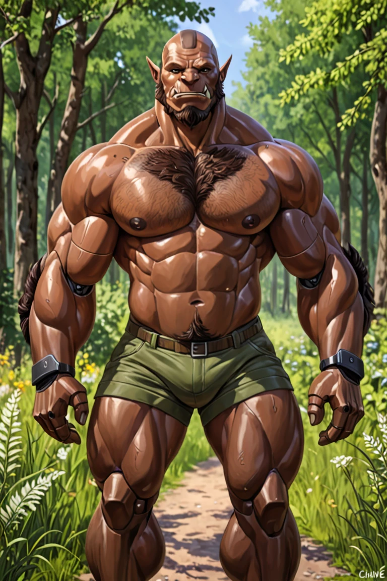 There is only one handsome Asian actor in the photo,35 years old,High target, Fitness,short hair, O-Shaped Beard,Perfect body, Dark skin color,Radiant Skin,Smooth skin,Shiny, shiny skin,Smooth pectoral muscles,No chest hair,No body hair,Muscle bulge, muscular, Very large pectoral muscles,Very sexy abdominal muscles,Very well-developed leg muscles,Huge concave and convex area,Brightens oily skin,Wearing a shiny gold leather thong,Handsome face,Normal human toes,Correct and accurate male body proportions,,Enchanting dream scene of standing in a fantasy forest, Glowing mushrooms and hidden fairy canyons, Create a mysterious and charming feeling