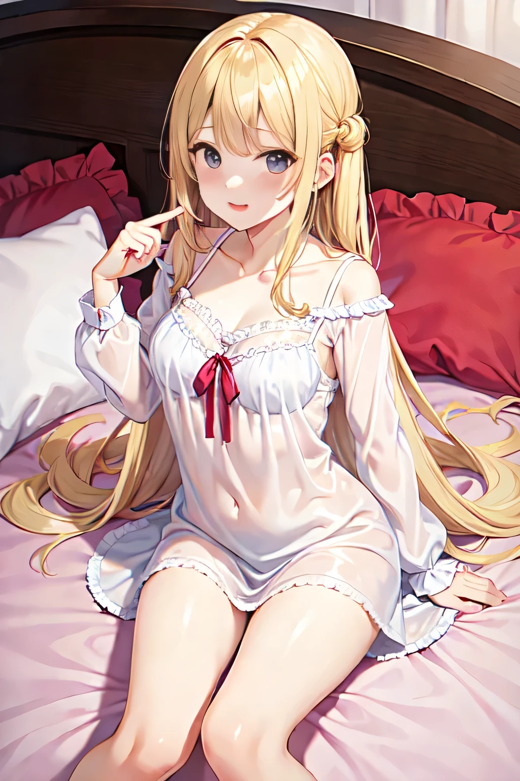 Top quality, super high resolution, beautiful eyes, cat ears (same color as hair), cat tail (same color as hair),garter_straps garter_belt, breasts_out, no_bra, {{{chest by hand}}}, panties,{embarrassed},on bed,wariza,yokozuwari,sitting,