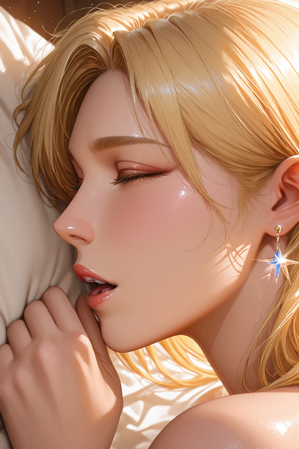 Healthy Skin Elf、Portrait photo of a 20 year old woman、Night Pool、 detailedな背景画、Blue Eyes, detailedな目、White hoodie、particle、超detailed、Transcendently beautiful、Bright red lips, (masterpiece) (Highest quality) (detailed) (8K) (High resolution) (Cinema Lighting) (Sharp focus)、alone、Blonde、short hair、((blush: 0.8)), Natural skin texture, 