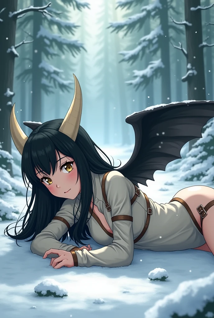 score_9,score_8_up,score_7, source anime, BREAK,1 girl, solo, harpie lady, harpy, avian, dark skin, long black hair, pointy ears, black-eyes, pupils, midriff, exposed abdomen, black clothes, black sciera, revealing clothes, black leotard, black strapped breasts, seductive, big large breasts, underboobs, birdtail, black_birdhands, claws, hips, thin body, black wings, snowy mountain, vegetation, fog, night moon, detailed face, beautiful girl, sexy, flawless face, detailed eyes, large eyes, looking at the viewer, close-up, portrait, evil smile, close mouth, all fours on the viewer, low angle view, masterpiece, hight quality, hight res,