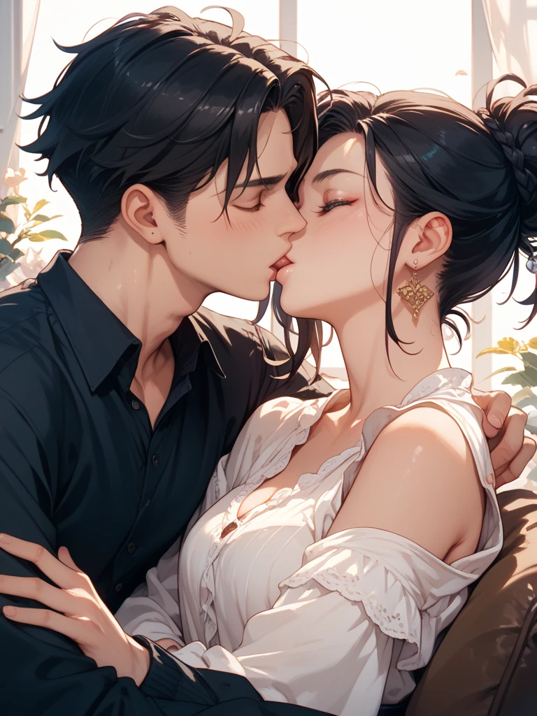 (people:1.2),old doctor sitting on sofa,consultation,milf sitting on floor,felatio,holding documents,netorare,young girl,couple hug,kiss,nswf,masterpiece, best quality, (realistic:0.8),indoor,black hair,