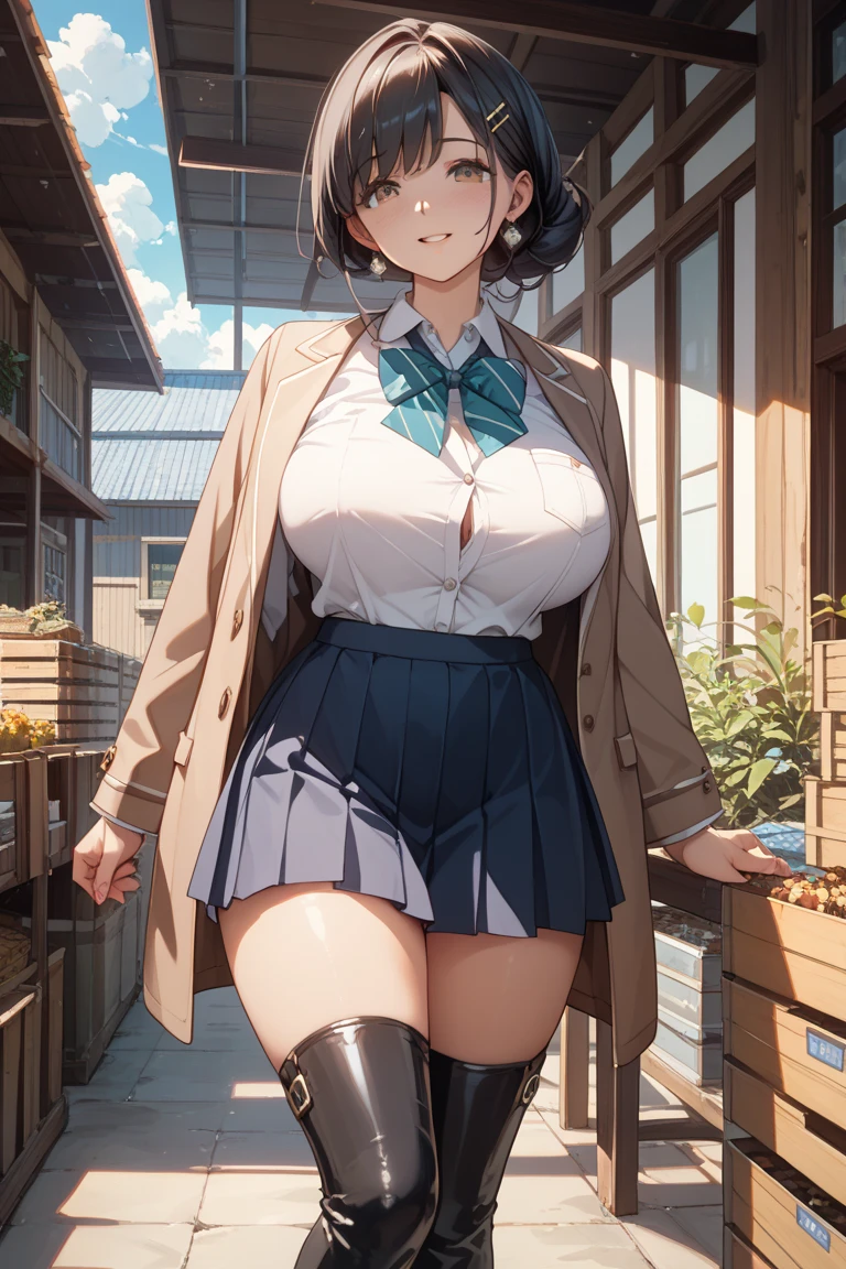 masterpiece, best quality, 1girl, forest, brown hair, long hair, fox ears, brown eyes, cute, blushing, (medieval villager clothes, medieval buttoned dress shirt, medieval frilled skirt, medieval stockings:1.4), (slim waist, curvy, gigantic breasts, bursting breasts, wide hips, huge thighs, gigantic ass, bottomheavy:1.2)