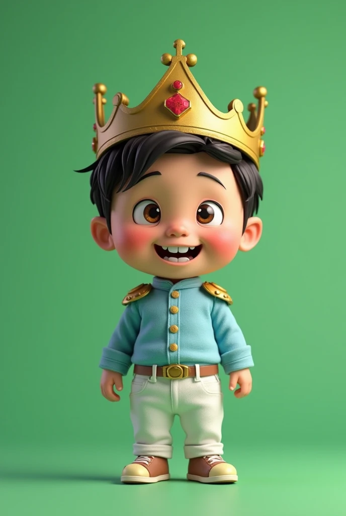 CBZBB:1.25), Cutest illustration of classic little prince baby portrait, art-station, ..cgi_Animation with a crown on the head, (coroa de rei: 1.3), os cabelos castanhos escuros, He wears a hero's cape on his back, (a capa tem a cor amarela) The baby has fair skin and dark brown hair, This little prince is on his birthday holding a birthday cake. The scenario behind is of a kingdom, com um castelo, muito lindo