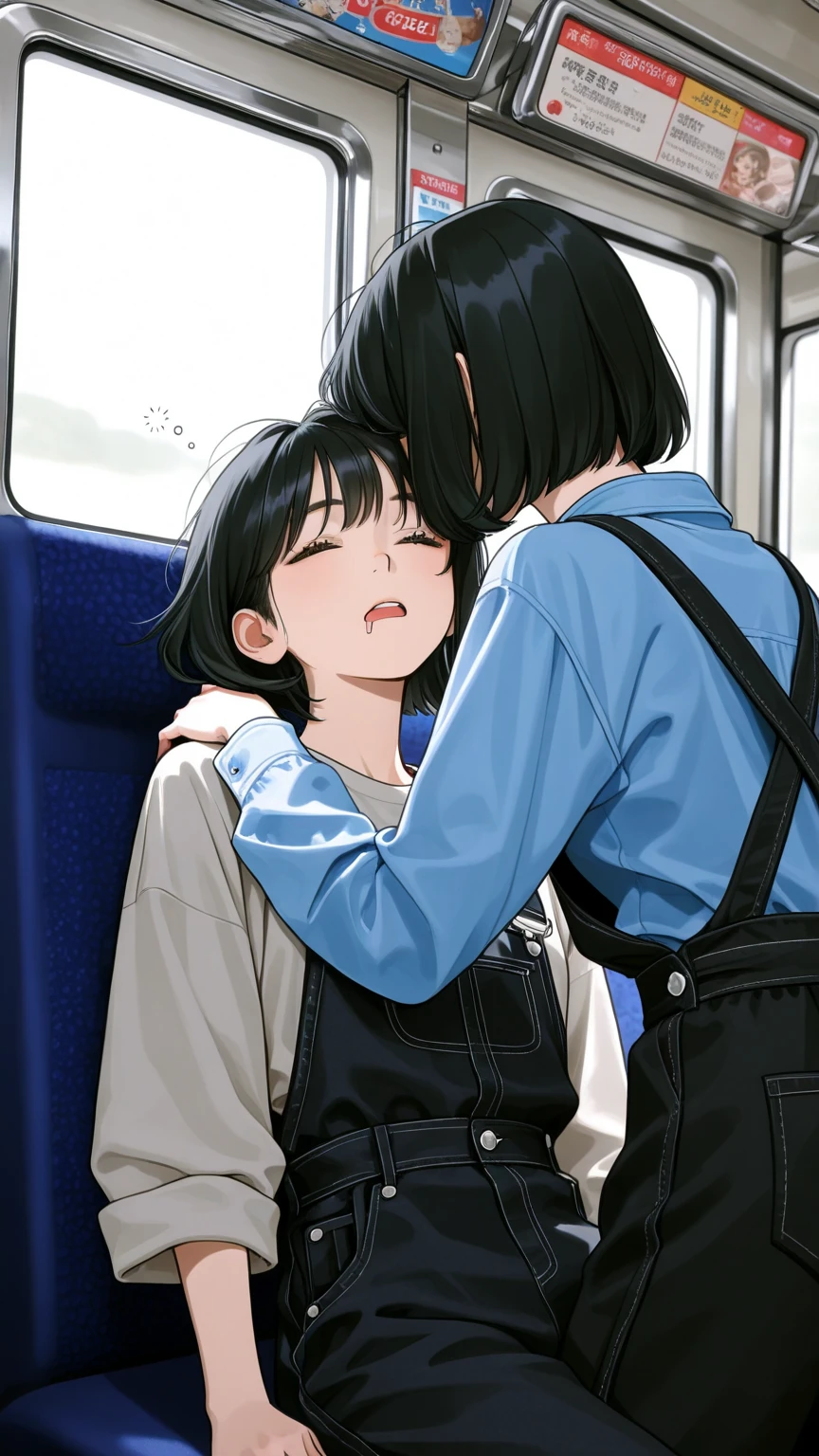 score_9, score_8_up, score_7_up, source_anime, best quality, masterpiece,ultra-detailed,official art, absurdres, highres, waifu2x, break,1boy, 1girl, school girl, short hair, sweat, blush, grabbing another's breast, open mouth, (yawn:0.3), sleepily, molestation, heavy breathing, night, train interior, break,(clear line illustration:1.2),very high resolution, very aesthetic, super detailed skin, Best sexual lighting powered by famous artist, 8k,ero picture,beauty illustration,photoshop_(medium),,(Detailed Lighting),

