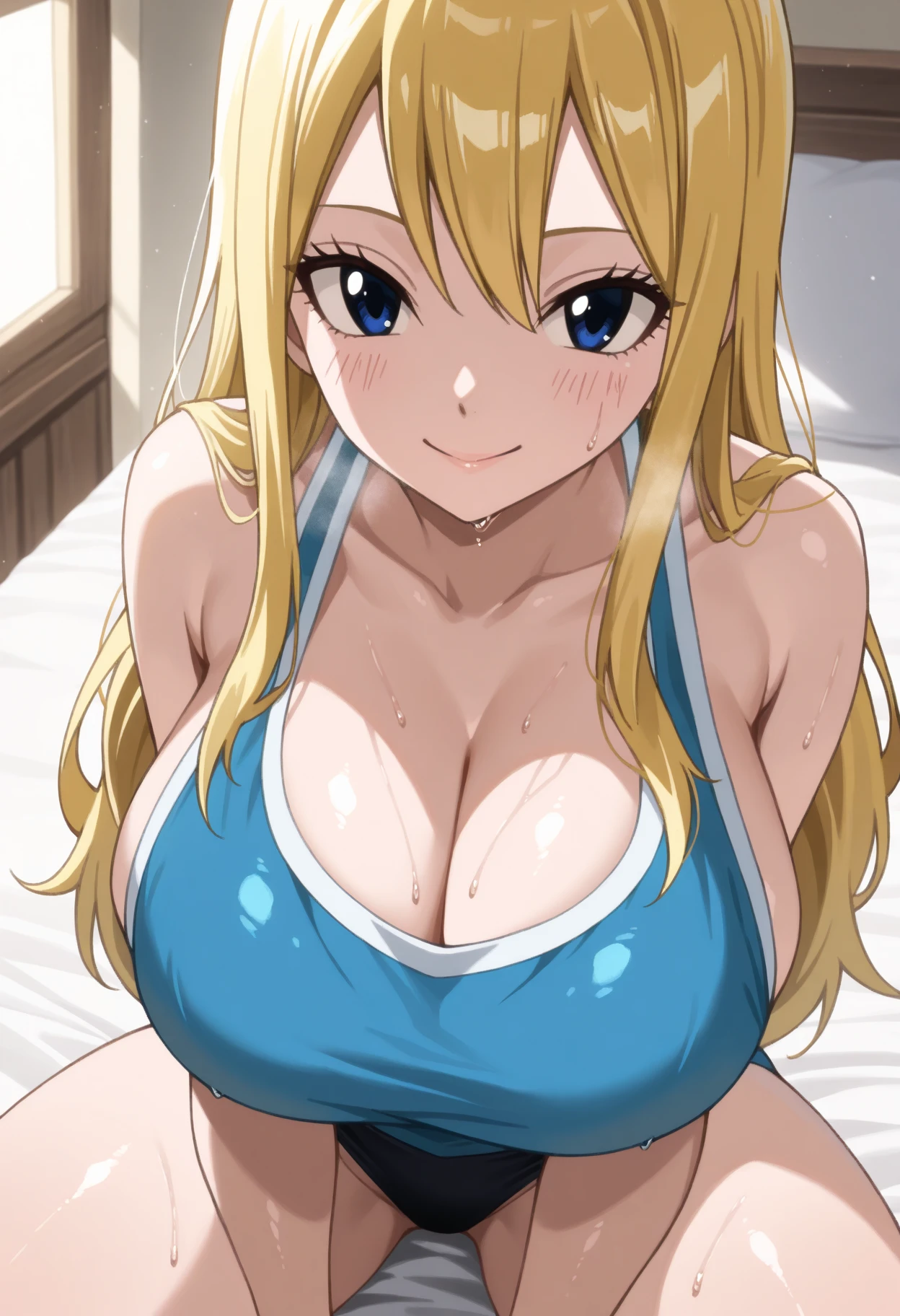 (((pixel-perfect, detail-perfect))), solo, 1girl, Eli ayase, smile, eyes azzur, hair blonde, sauna, armpit, bikini, large extreme filesize, ultra High Qality