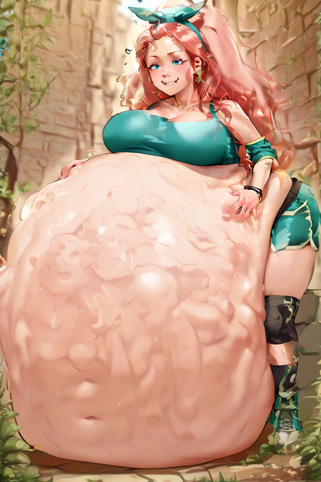 nophica, red hair, (green eyes), leaf circlet, curvy, milf, (gigantic breasts:1.6), (big butt), (wide hips), (thick thighs), slim waist, hourglass figure, ((woman completely nude)), (((hetero))), screaming orgasm, best quality, high resolution, (masterpiece), beautiful palace, indoor, ((blurry_background)), (((1girl, 1boy, gigantic penis, paizuri, lots of cum, ejaculating, cumming everywhere)))