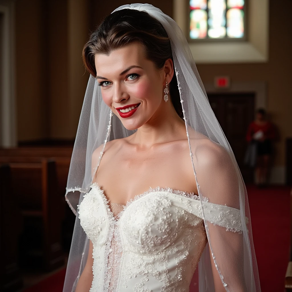 Amber Heard wearing a wedding veil completely naked and smiling sexy