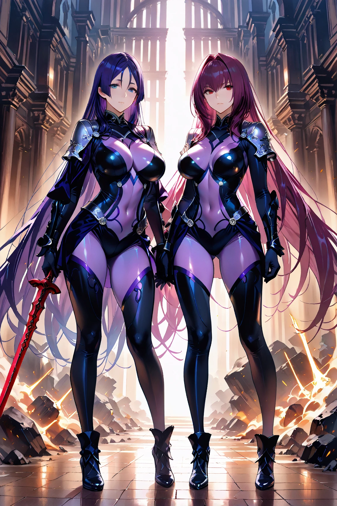 (waifu), ((giant throne)), ((huge throne)), marle barrock, ((long hair)), more background, medieval, (full body), (high resolution), (high res), great quality, mature, perfect eyes, strong shadows, detailed face, detailed abs, direct light, under light, strong jaw, massive ass, neon lights, thick thighs, long torso, wide waist, skinny torso, fit, perfect face, neon light, (tight armor), (colorful vibrant light), messy hair, black armor, curvy, sexy, hot, black hair, messy hair, nsfw, vagina, side-boob,
